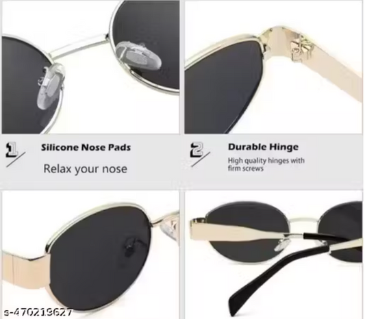 BLACK RAVEN Vintage Oval Metal Sunglasses for Men and Women, Gold Rimmed with Black Arms