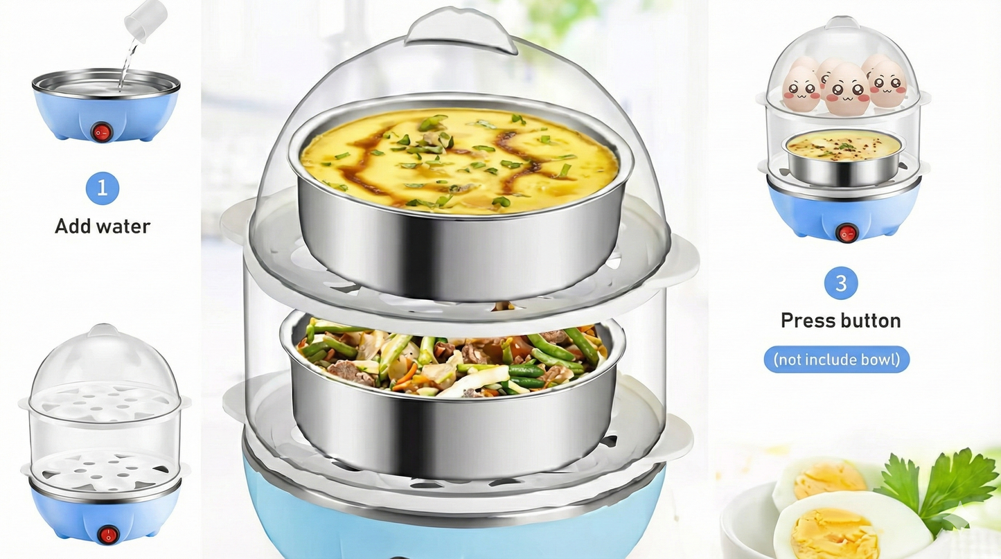 14 Egg Capacity Double Layer Electric Egg Boiler -EGG Cooker EGG Cooker Machine - Automatic Shut Off Poacher for Kitchen (Egg Steamer), Multi function 2 in 1 Boiling Steam (Multicolour)